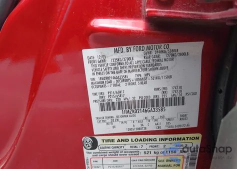 2006 Ford Freestyle Sel from USA, damaged, VIN 1FMZK02146GA33585